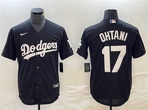 Mens Los Angeles Dodgers #17 Shohei Ohtani Black Cool Base Stitched Jersey
